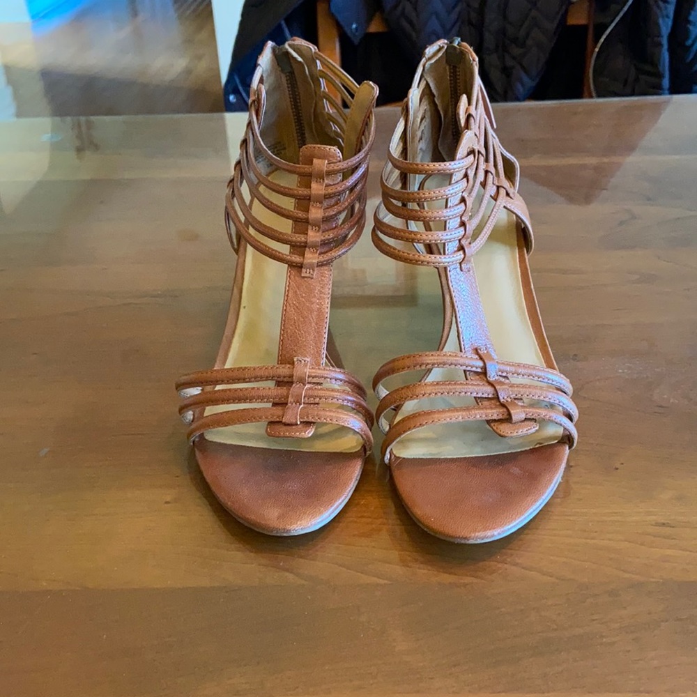 Nine West sandals. Two and a half inch heel. Size 9. Back zipper